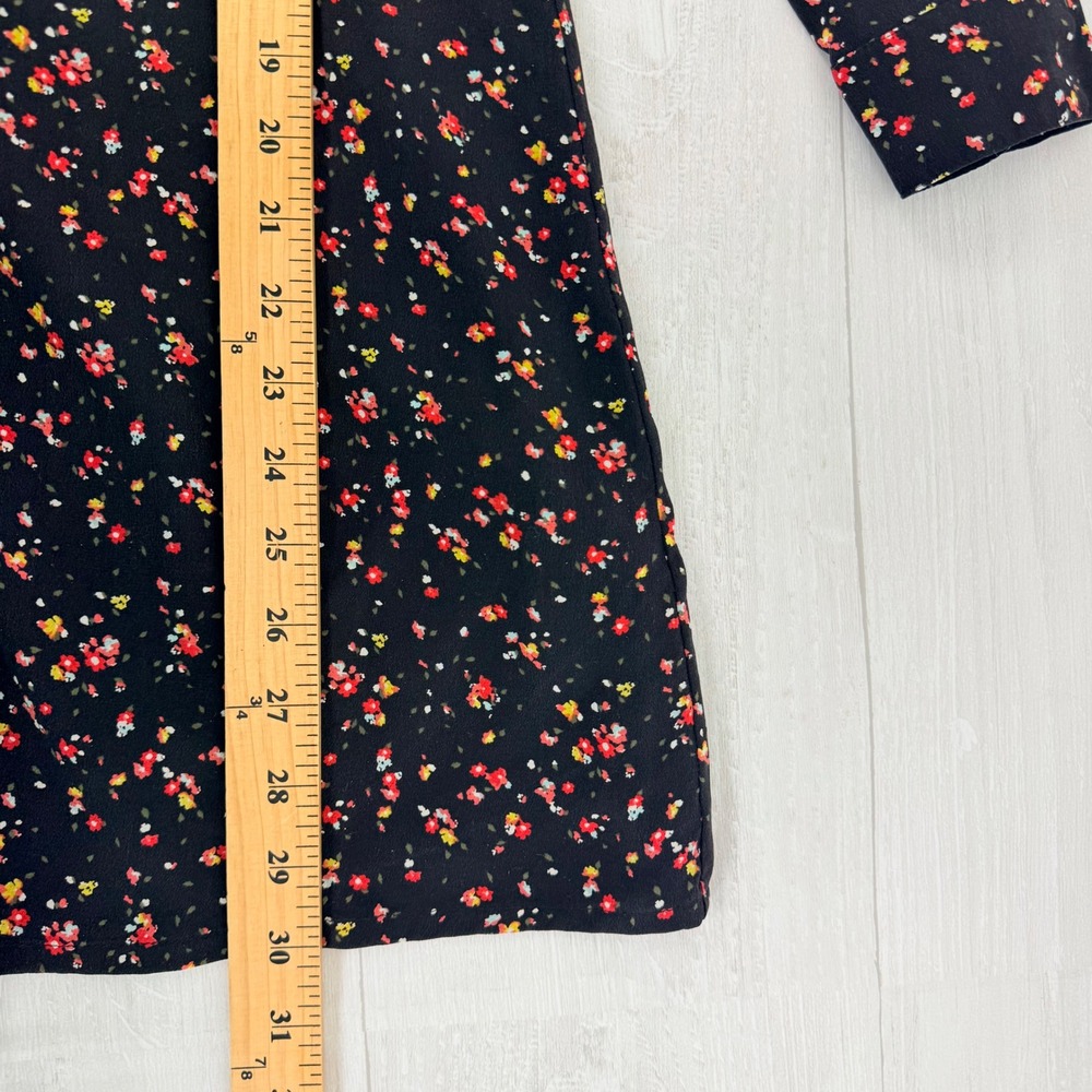 Madewell et‎ Sezane Elly Silk Mini Dress XXS Black Floral Print V Neck Parisian - Picture 12 of 14